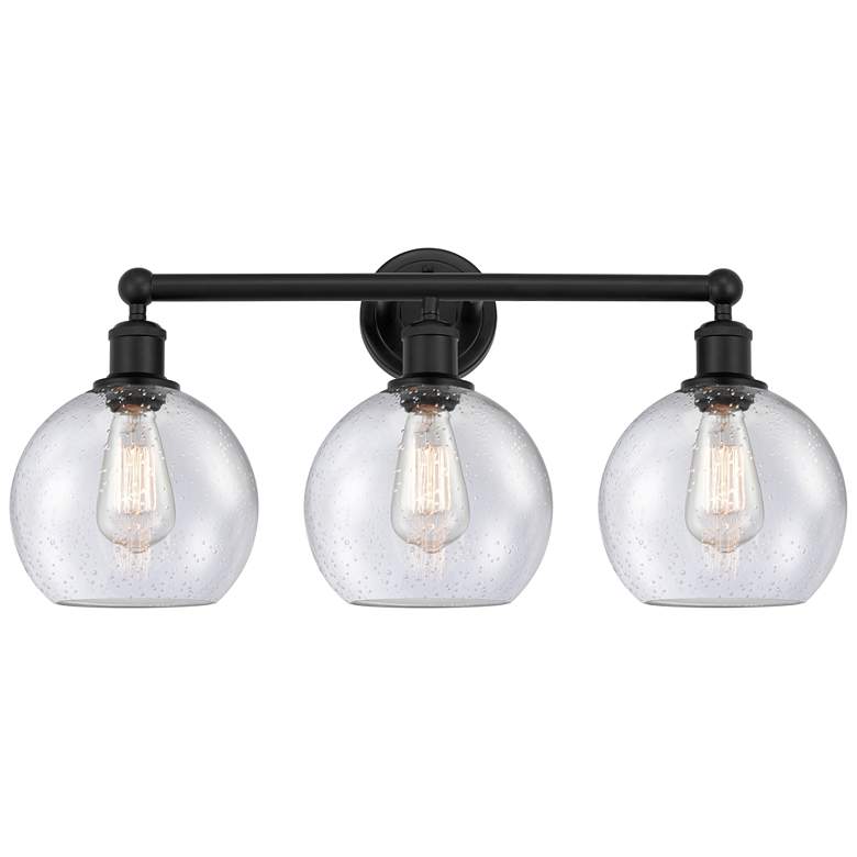 Image 1 Athens 26" Wide 3 Light Matte Black Bath Vanity Light With Seedy Shade