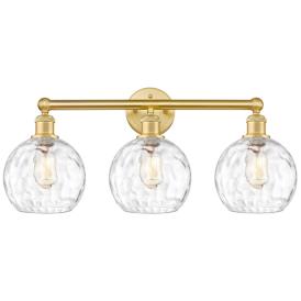 Athens 26" Wide 3 Light Satin Gold Bath Vanity Light With Water Glass Athens 26" Wide 3 Light Satin Gold Bath Vanity Light With Water Glass