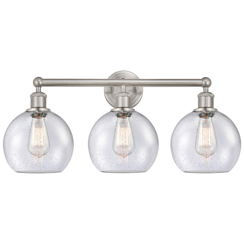 Image 1 Athens 26" Wide 3 Light Satin Nickel Bath Vanity Light With Seedy Shad