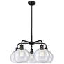 Athens 26" Wide 5 Light Matte Black Stem Hung Chandelier With Seedy Sh