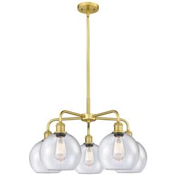 Athens 26&quot; Wide 5 Light Satin Gold Stem Hung Chandelier With Seedy Sha