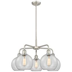 Athens 26&quot; Wide 5 Light Satin Nickel Stem Hung Chandelier With Clear S