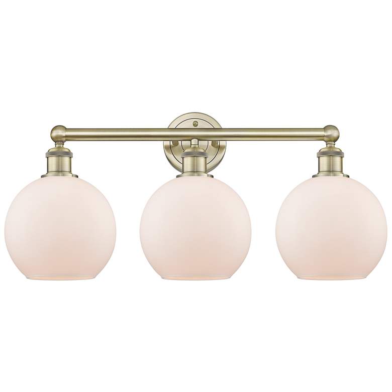 Image 1 Athens 26"W 3 Light Antique Brass Bath Vanity Light With Matte White S