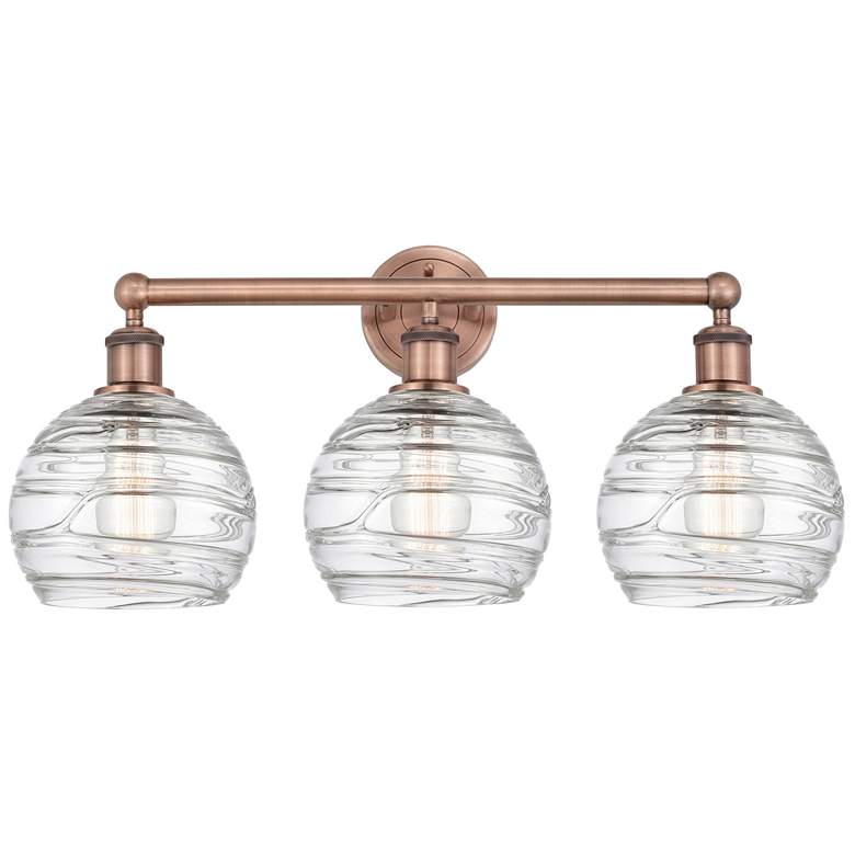 Image 1 Athens 26"W 3 Light Antique Copper Bath Vanity Light w/ Deco Swirl Sha