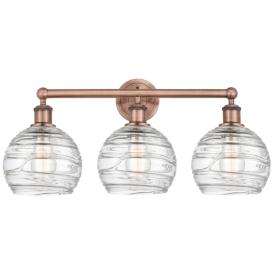Athens 26"W 3 Light Antique Copper Bath Vanity Light w/ Deco Swirl Sha Athens 26"W 3 Light Antique Copper Bath Vanity Light w/ Deco Swirl Sha