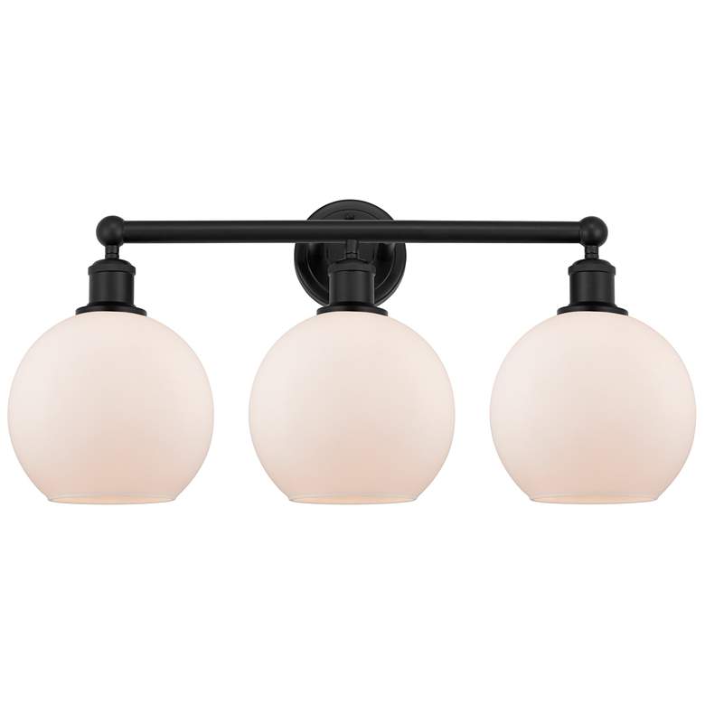Image 1 Athens 26"W 3 Light Matte Black Bath Vanity Light With Matte White Sha