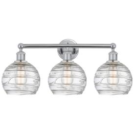 Athens 26"W 3 Light Polished Chrome Bath Vanity Light w/ Deco Swirl Sh Athens 26"W 3 Light Polished Chrome Bath Vanity Light w/ Deco Swirl Sh