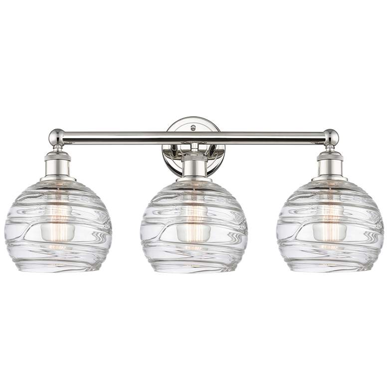 Image 1 Athens 26"W 3 Light Polished Nickel Bath Vanity Light w/ Deco Swirl Sh
