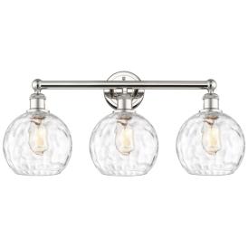 Athens 26"W 3 Light Polished Nickel Bath Vanity Light w/ Water Glass S Athens 26"W 3 Light Polished Nickel Bath Vanity Light w/ Water Glass S