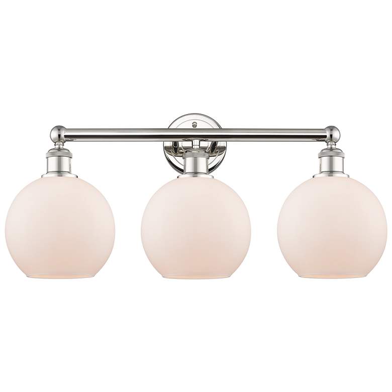 Image 1 Athens 26"W 3 Light Polished Nickel Bath Vanity Light With White Shade