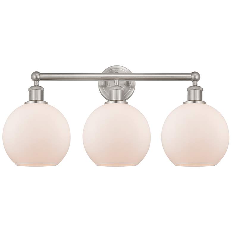 Image 1 Athens 26"W 3 Light Satin Nickel Bath Vanity Light With Matte White Sh