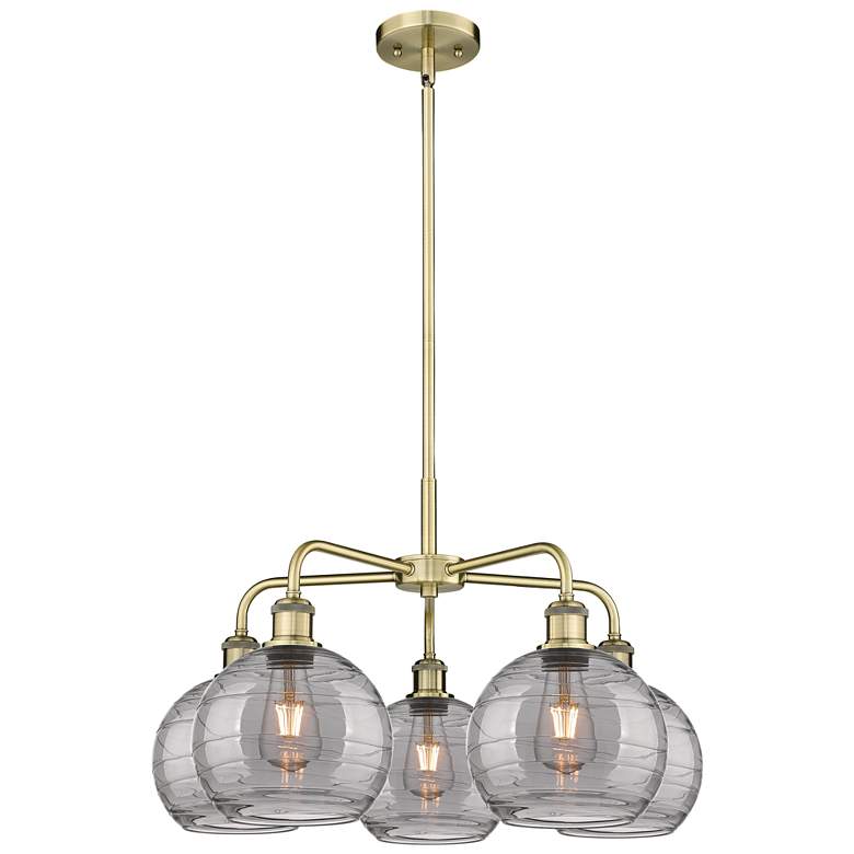 Image 1 Athens 26"W 5-Light Antique Brass Stem Chandelier w/ Smoke Swirl Shade