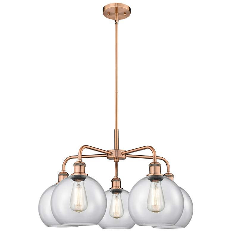 Image 1 Athens 26 inchW 5 Light Antique Copper Stem Hung Chandelier With Clear Sha