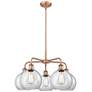 Athens 26"W 5 Light Antique Copper Stem Hung Chandelier With Clear Sha