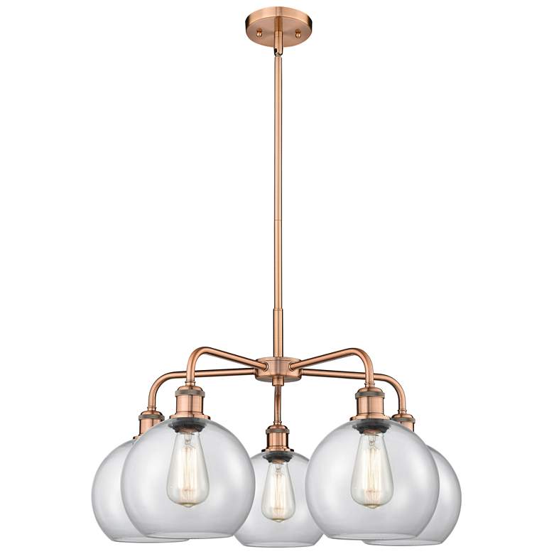 Image 1 Athens 26"W 5 Light Antique Copper Stem Hung Chandelier With Clear Sha