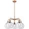 Athens 26"W 5 Light Antique Copper Stem Hung Chandelier With Seedy Sha