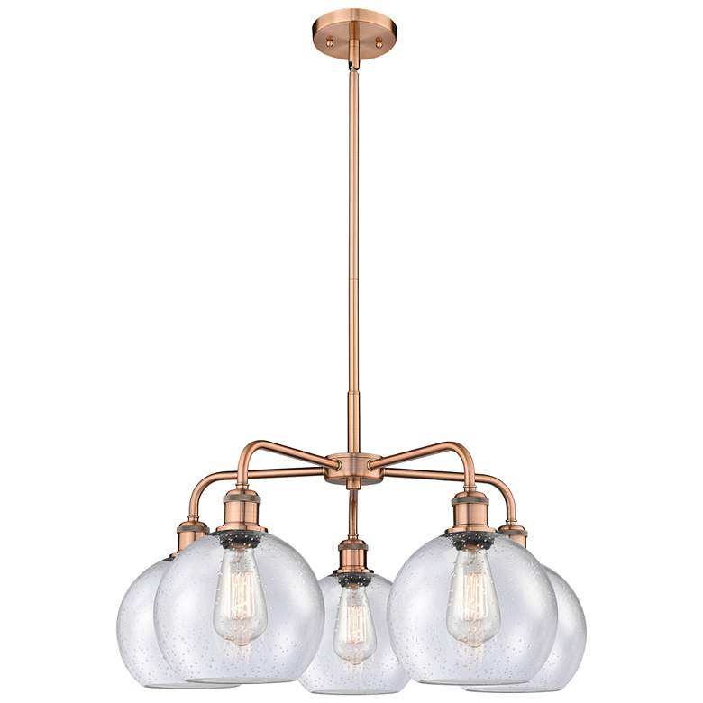 Image 1 Athens 26 inchW 5 Light Antique Copper Stem Hung Chandelier With Seedy Sha
