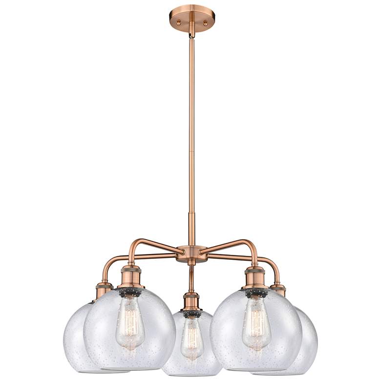 Image 1 Athens 26"W 5 Light Antique Copper Stem Hung Chandelier With Seedy Sha