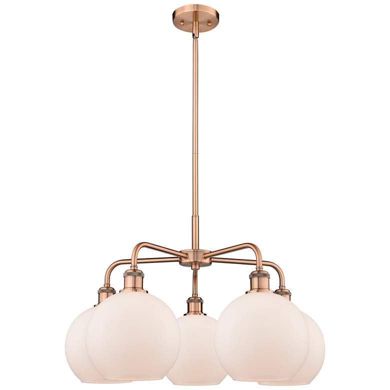 Image 1 Athens 26 inchW 5 Light Antique Copper Stem Hung Chandelier With White Sha