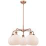 Athens 26"W 5 Light Antique Copper Stem Hung Chandelier With White Sha