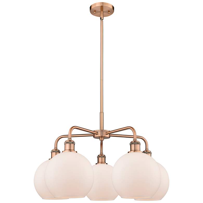 Image 1 Athens 26"W 5 Light Antique Copper Stem Hung Chandelier With White Sha
