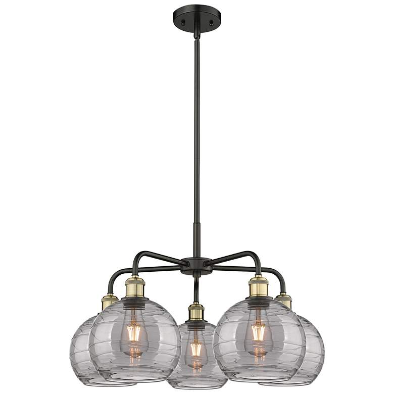 Image 1 Athens 26"W 5-Light Black Brass Stem Chandelier w/ Smoke Swirl Shade