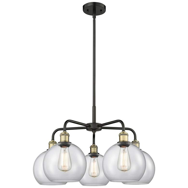 Image 1 Athens 26"W 5 Light Black Brass Stem Hung Chandelier With Clear Shade