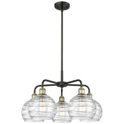 Athens 26&quot;W 5 Light Black Brass Stem Hung Chandelier With Deco Swirl S