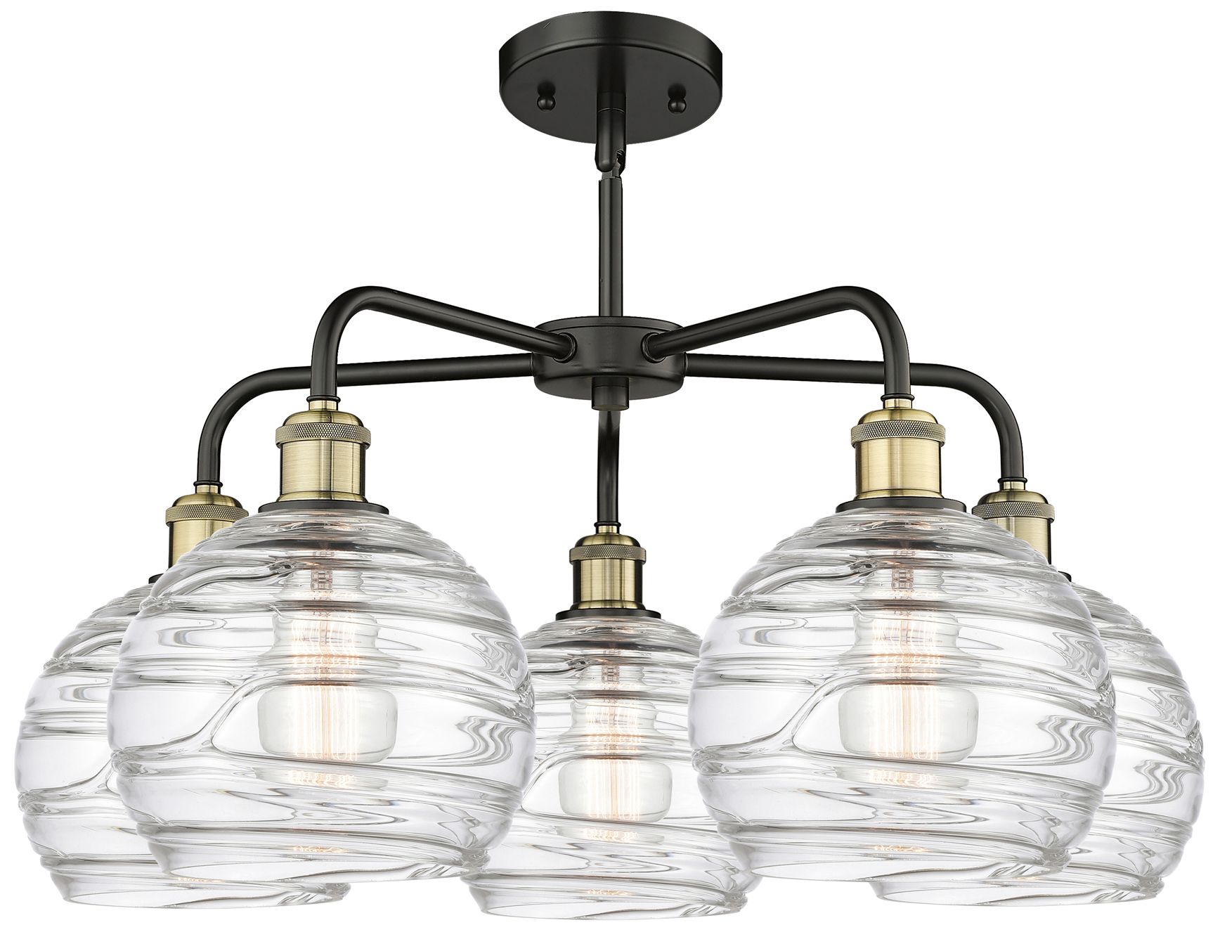 Image 2 Athens 26"W 5 Light Black Brass Stem Hung Chandelier With Deco Swirl S more views