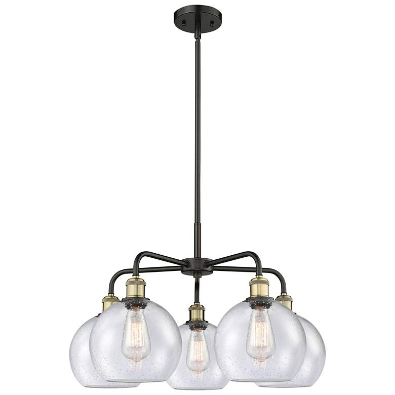 Image 1 Athens 26"W 5 Light Black Brass Stem Hung Chandelier With Seedy Shade