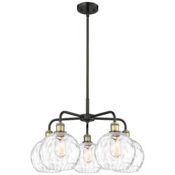 Athens 26&quot;W 5 Light Black Brass Stem Hung Chandelier With Water Glass