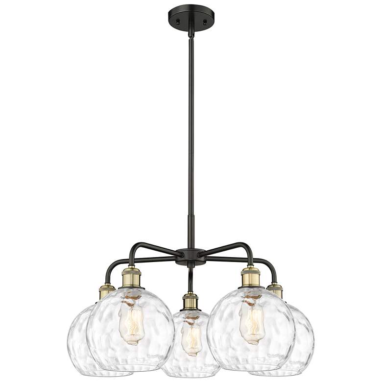 Image 1 Athens 26"W 5 Light Black Brass Stem Hung Chandelier With Water Glass