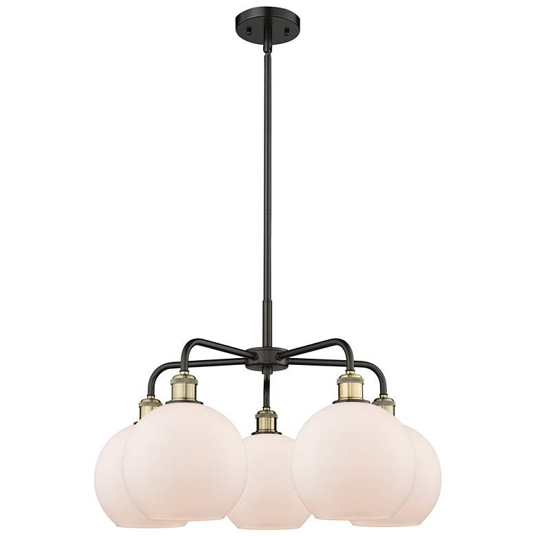 Image 1 Athens 26"W 5 Light Black Brass Stem Hung Chandelier With White Shade