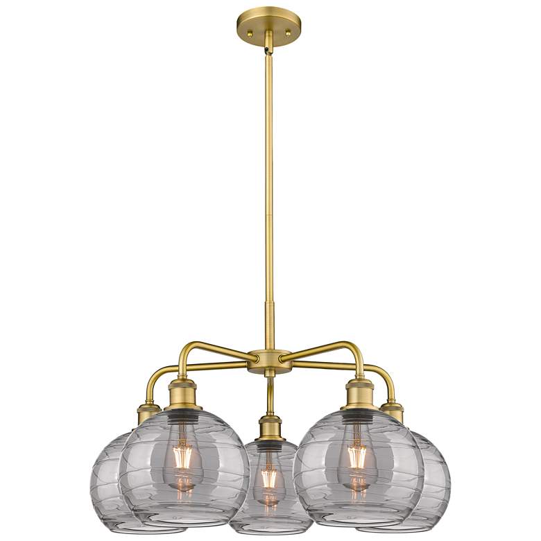 Image 1 Athens 26"W 5-Light Brushed Brass Stem Chandelier w/ Smoke Swirl Shade