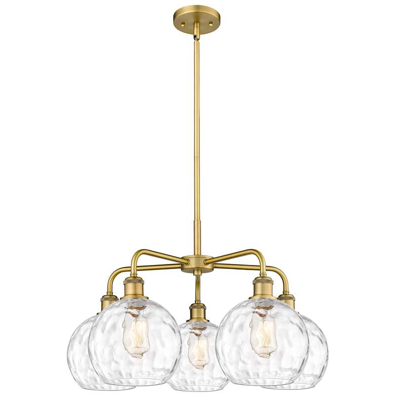 Image 1 Athens 26"W 5 Light Brushed Brass Stem Hung Chandelier w/ Water Glass
