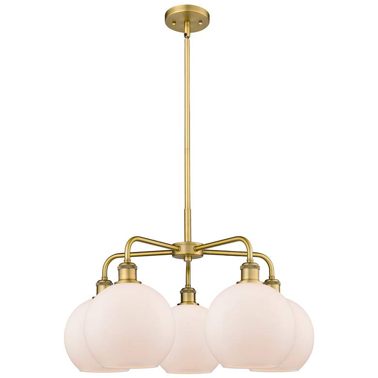 Image 1 Athens 26"W 5 Light Brushed Brass Stem Hung Chandelier With White Shad