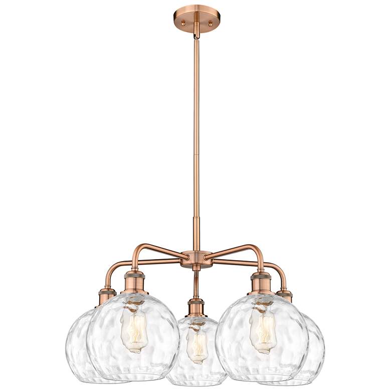 Image 1 Athens 26 inchW 5 Light Copper Stem Hung Chandelier With Water Glass Shade