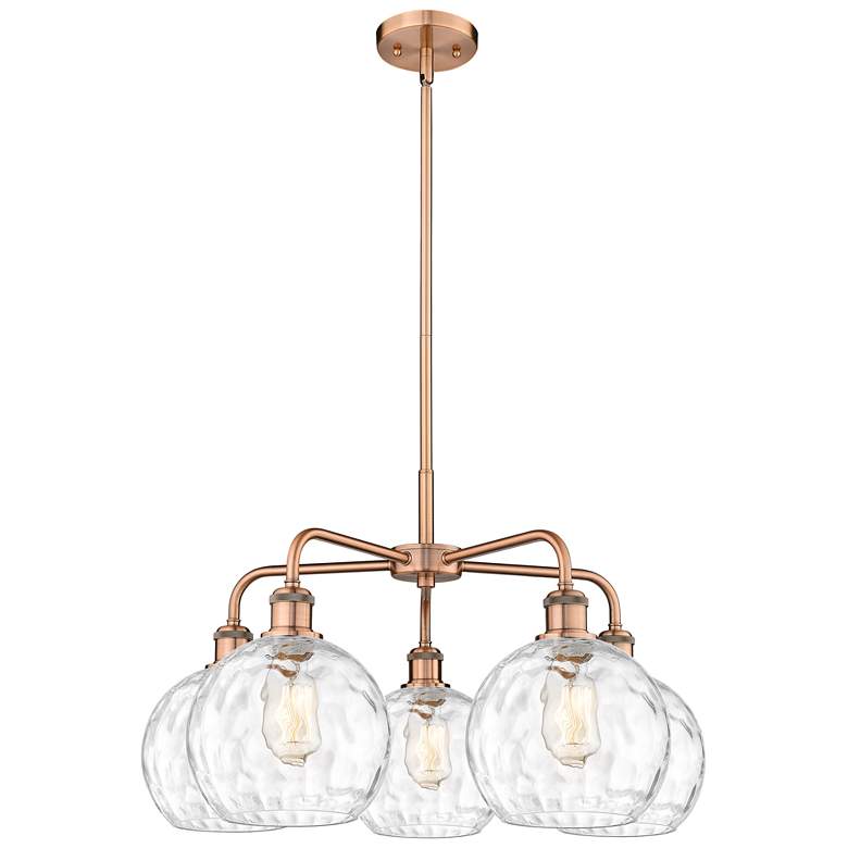 Image 1 Athens 26"W 5 Light Copper Stem Hung Chandelier With Water Glass Shade