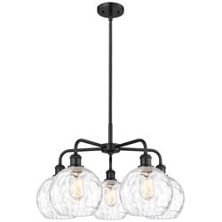 Athens 26&quot;W 5 Light Matte Black Stem Hung Chandelier With Water Glass