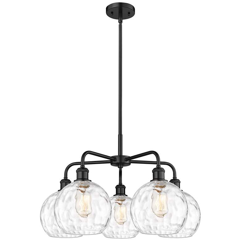 Image 1 Athens 26"W 5 Light Matte Black Stem Hung Chandelier With Water Glass
