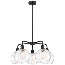 Athens 26"W 5 Light Matte Black Stem Hung Chandelier With Water Glass Athens 26"W 5 Light Matte Black Stem Hung Chandelier With Water Glass