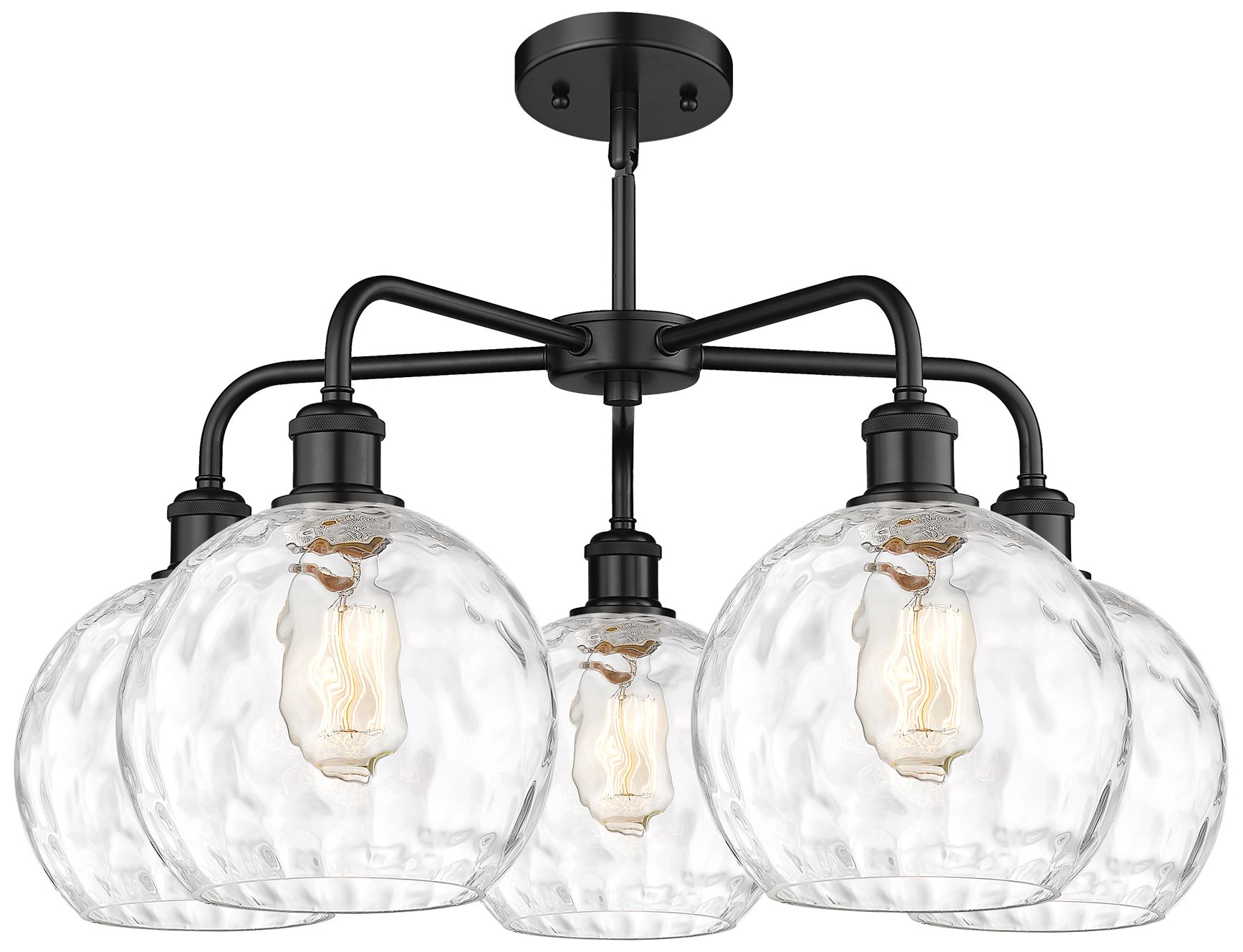 Image 2 Athens 26"W 5 Light Matte Black Stem Hung Chandelier With Water Glass  more views