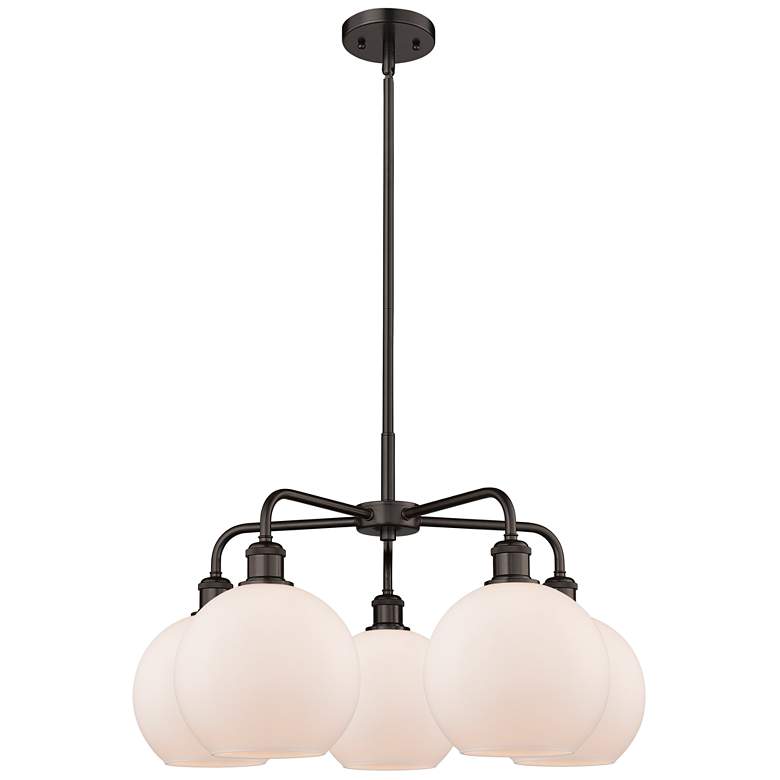 Image 1 Athens 26"W 5 Light Oil Rubbed Bronze Stem Hung Chandelier With White
