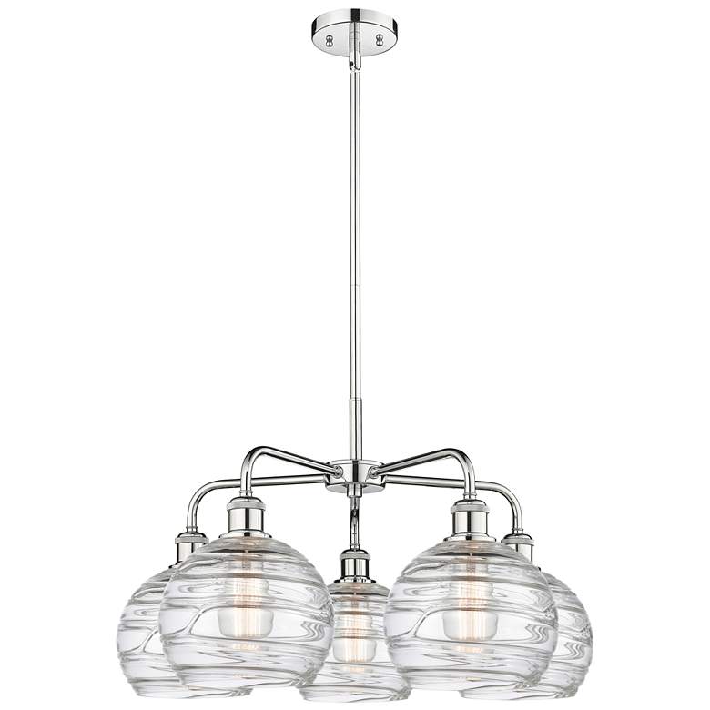Image 1 Athens 26"W 5 Light Polished Chrome Stem Chandelier w/ Deco Swirl Shad