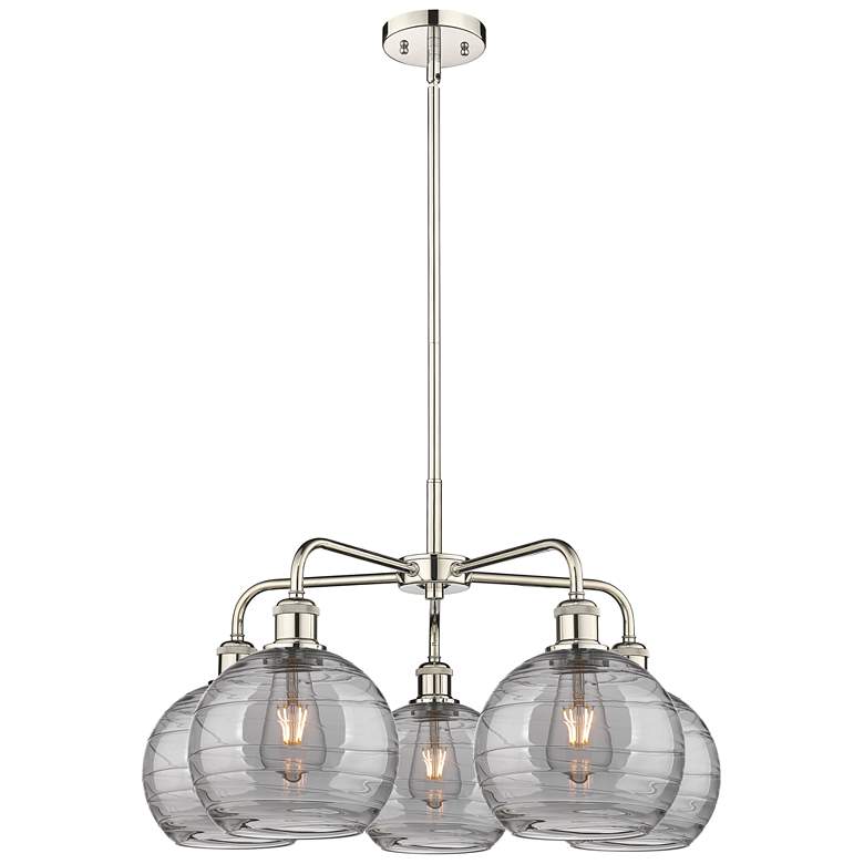 Image 1 Athens 26"W 5-Light Polished Nickel Stem Chandelier w/ Smoke Swirl Sha
