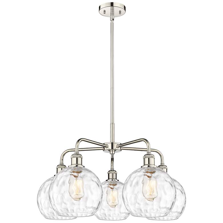 Image 1 Athens 26"W 5 Light Polished Nickel Stem Chandelier w/ Water Glass Sha