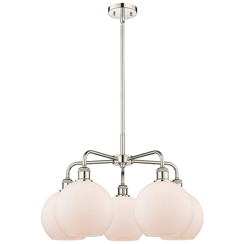 Image 1 Athens 26"W 5 Light Polished Nickel Stem Hung Chandelier With White Sh