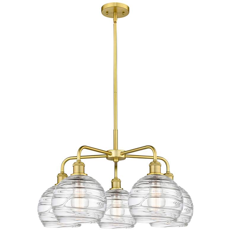 Image 1 Athens 26"W 5 Light Satin Gold Stem Hung Chandelier With Deco Swirl Sh