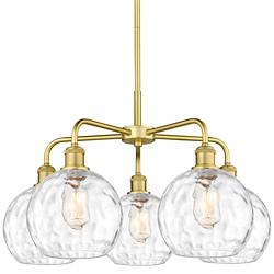 Athens 26&quot;W 5 Light Satin Gold Stem Hung Chandelier With Water Glass S