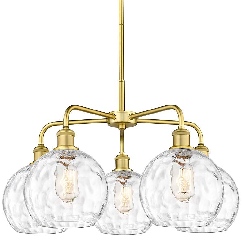 Image 1 Athens 26 inchW 5 Light Satin Gold Stem Hung Chandelier With Water Glass S
